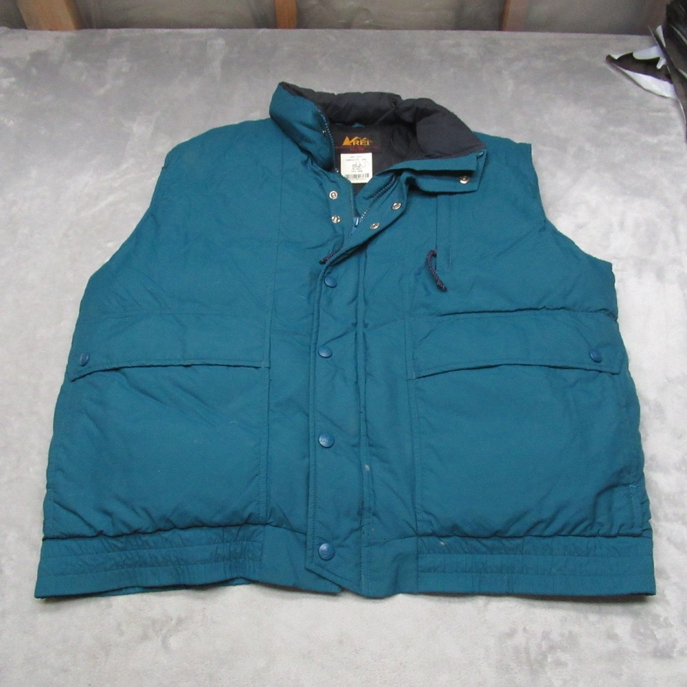 REI Down Vest Mens Large Blue Insulated Light Pack Full‎ Zip Snap Warm Puff VTG